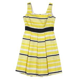 Danny and Nicole Yellow White Striped Pleated Square Neck Dress Women's 4P